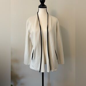 Talbots Cotton blend Ivory Sweater Blazer with Ebony faux leather Accents